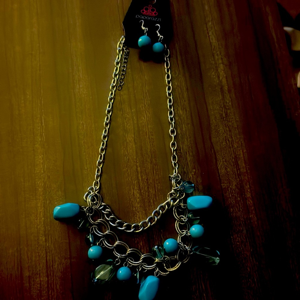 Paparazzi Necklace/Earring set. Turquoise in color